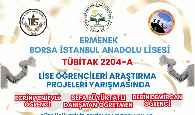 Öğrencilerimizden TÜBİTAK 2204-A Lise Öğrencileri Araştırma Projesi Başarısı